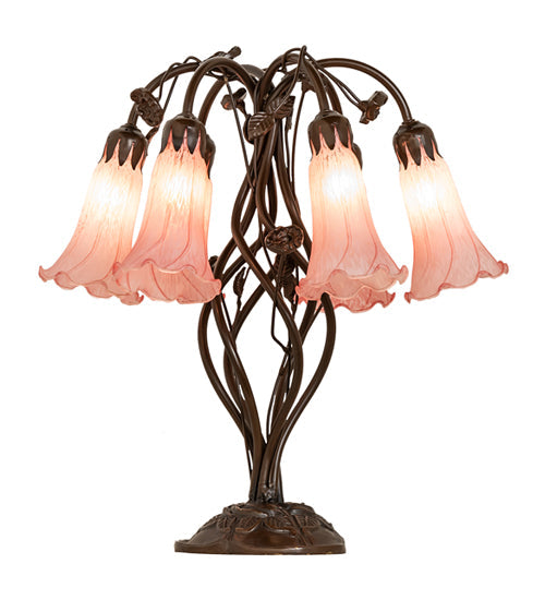 Meyda Lighting Tiffany Pond Lily 18" 6-Light Mahogany Bronze Table Lamp With Pink Shade Glass