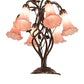 Meyda Lighting Tiffany Pond Lily 18" 6-Light Mahogany Bronze Table Lamp With Pink Shade Glass
