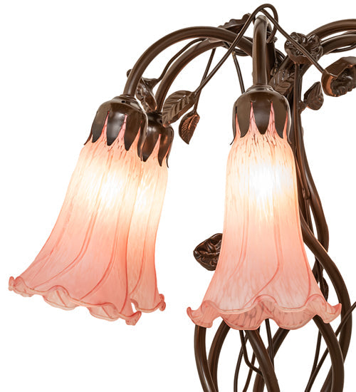 Meyda Lighting Tiffany Pond Lily 18" 6-Light Mahogany Bronze Table Lamp With Pink Shade Glass