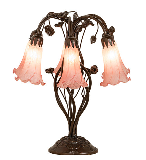 Meyda Lighting Tiffany Pond Lily 18" 6-Light Mahogany Bronze Table Lamp With Pink Shade Glass