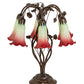 Meyda Lighting Tiffany Pond Lily 18" 6-Light Mahogany Bronze Table Lamp With Red & Green Shade Glass