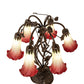 Meyda Lighting Tiffany Pond Lily 18" 6-Light Mahogany Bronze Table Lamp With Red & Green Shade Glass