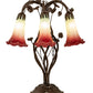 Meyda Lighting Tiffany Pond Lily 18" 6-Light Mahogany Bronze Table Lamp With Red & Green Shade Glass