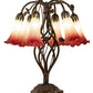 Meyda Lighting Tiffany Pond Lily 18" 6-Light Mahogany Bronze Table Lamp With Red & Green Shade Glass