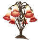 Meyda Lighting Tiffany Pond Lily 18" 6-Light Mahogany Bronze Table Lamp With Red & Green Shade Glass