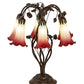 Meyda Lighting Tiffany Pond Lily 18" 6-Light Mahogany Bronze Table Lamp With Red & Green Shade Glass
