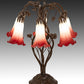 Meyda Lighting Tiffany Pond Lily 18" 6-Light Mahogany Bronze Table Lamp With Red & White Shade Glass