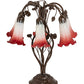 Meyda Lighting Tiffany Pond Lily 18" 6-Light Mahogany Bronze Table Lamp With Red & White Shade Glass