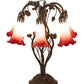 Meyda Lighting Tiffany Pond Lily 18" 6-Light Mahogany Bronze Table Lamp With Red & White Shade Glass