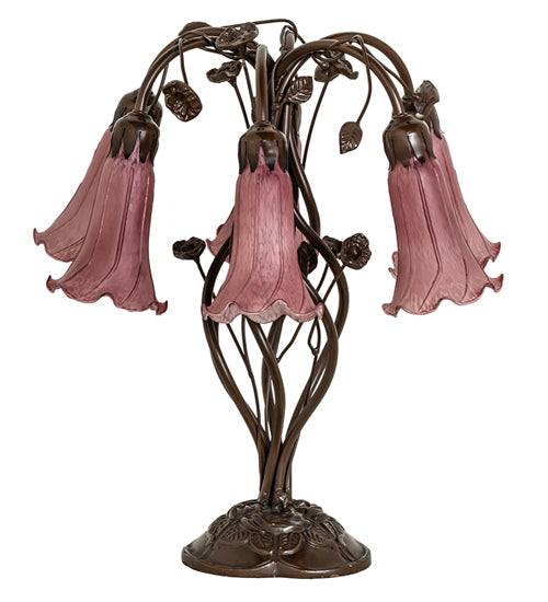 Meyda Lighting Tiffany Pond Lily 18" 6-Light Mahogany Bronze Table Lamp With Violet Shade Glass