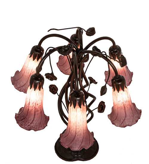 Meyda Lighting Tiffany Pond Lily 18" 6-Light Mahogany Bronze Table Lamp With Violet Shade Glass