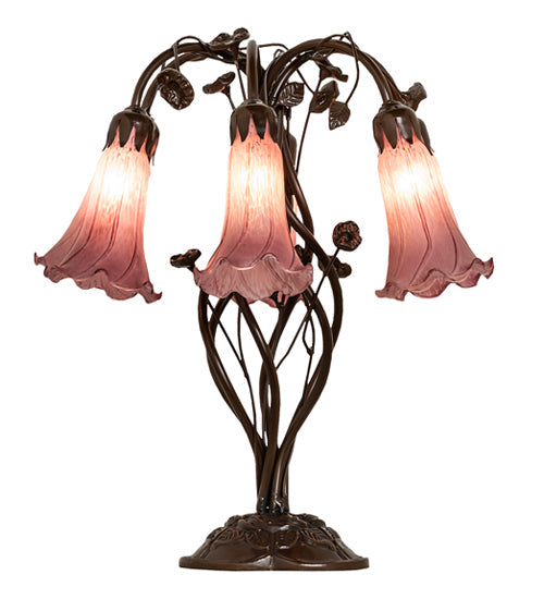 Meyda Lighting Tiffany Pond Lily 18" 6-Light Mahogany Bronze Table Lamp With Violet Shade Glass
