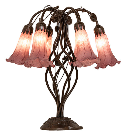 Meyda Lighting Tiffany Pond Lily 18" 6-Light Mahogany Bronze Table Lamp With Violet Shade Glass