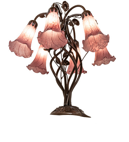 Meyda Lighting Tiffany Pond Lily 18" 6-Light Mahogany Bronze Table Lamp With Violet Shade Glass
