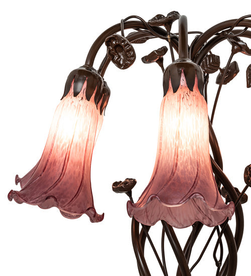 Meyda Lighting Tiffany Pond Lily 18" 6-Light Mahogany Bronze Table Lamp With Violet Shade Glass