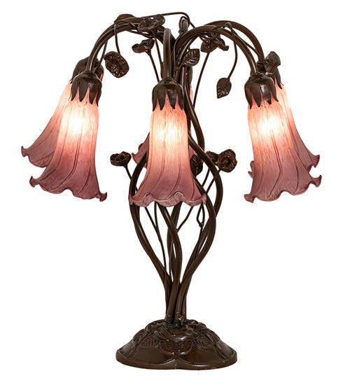 Meyda Lighting Tiffany Pond Lily 18" 6-Light Mahogany Bronze Table Lamp With Violet Shade Glass