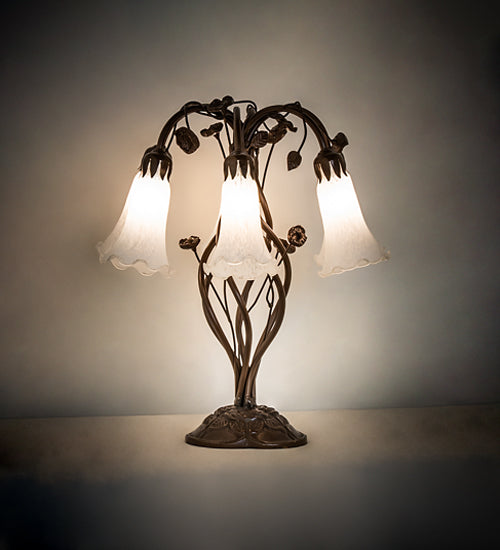 Meyda Lighting Tiffany Pond Lily 18" 6-Light Mahogany Bronze Table Lamp With White Shade Glass
