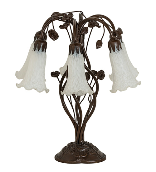 Meyda Lighting Tiffany Pond Lily 18" 6-Light Mahogany Bronze Table Lamp With White Shade Glass