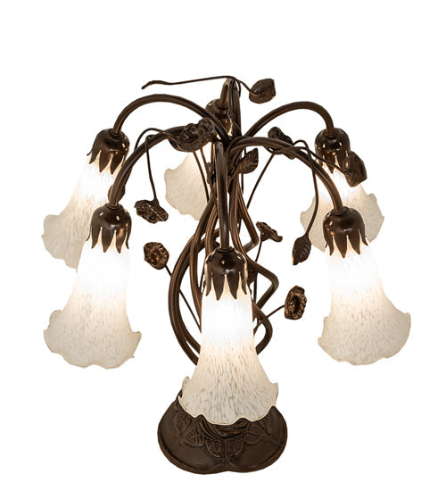Meyda Lighting Tiffany Pond Lily 18" 6-Light Mahogany Bronze Table Lamp With White Shade Glass