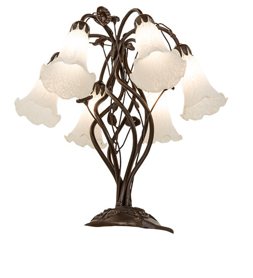 Meyda Lighting Tiffany Pond Lily 18" 6-Light Mahogany Bronze Table Lamp With White Shade Glass
