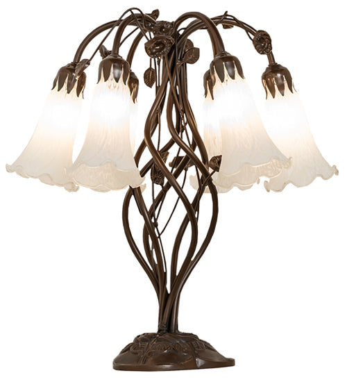 Meyda Lighting Tiffany Pond Lily 18" 6-Light Mahogany Bronze Table Lamp With White Shade Glass