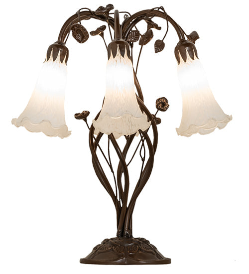 Meyda Lighting Tiffany Pond Lily 18" 6-Light Mahogany Bronze Table Lamp With White Shade Glass
