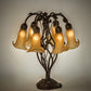 Meyda Lighting Tiffany Pond Lily 19" 6-Light Mahogany Bronze Table Lamp With Amber Favrile Shade Glass