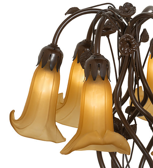 Meyda Lighting Tiffany Pond Lily 19" 6-Light Mahogany Bronze Table Lamp With Amber Favrile Shade Glass