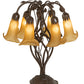 Meyda Lighting Tiffany Pond Lily 19" 6-Light Mahogany Bronze Table Lamp With Amber Favrile Shade Glass