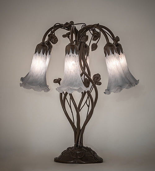 Meyda Lighting Tiffany Pond Lily 19" 6-Light Mahogany Bronze Table Lamp With Gray Favrile Shade Glass