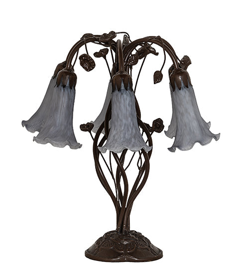 Meyda Lighting Tiffany Pond Lily 19" 6-Light Mahogany Bronze Table Lamp With Gray Favrile Shade Glass
