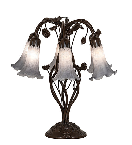 Meyda Lighting Tiffany Pond Lily 19" 6-Light Mahogany Bronze Table Lamp With Gray Favrile Shade Glass