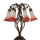 Meyda Lighting Tiffany Pond Lily 19" 6-Light Mahogany Bronze Table Lamp With Pink & White Shade Glass