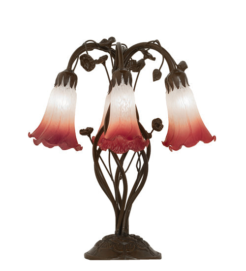 Meyda Lighting Tiffany Pond Lily 19" 6-Light Mahogany Bronze Table Lamp With Pink & White Shade Glass
