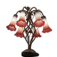 Meyda Lighting Tiffany Pond Lily 19" 6-Light Mahogany Bronze Table Lamp With Pink & White Shade Glass
