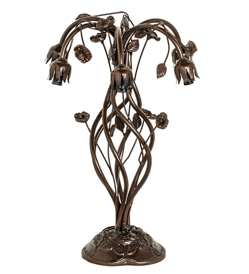 Meyda Lighting Tiffany Pond Lily 19" 6-Light Mahogany Bronze Table Lamp With Pink & White Shade Glass
