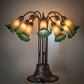 Meyda Lighting Tiffany Pond Lily 22" 10-Light Mahogany Bronze Table Lamp With Amber and Green Shade Glass
