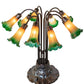 Meyda Lighting Tiffany Pond Lily 22" 10-Light Mahogany Bronze Table Lamp With Amber and Green Shade Glass