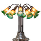 Meyda Lighting Tiffany Pond Lily 22" 10-Light Mahogany Bronze Table Lamp With Amber and Green Shade Glass