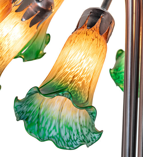 Meyda Lighting Tiffany Pond Lily 22" 10-Light Mahogany Bronze Table Lamp With Amber and Green Shade Glass