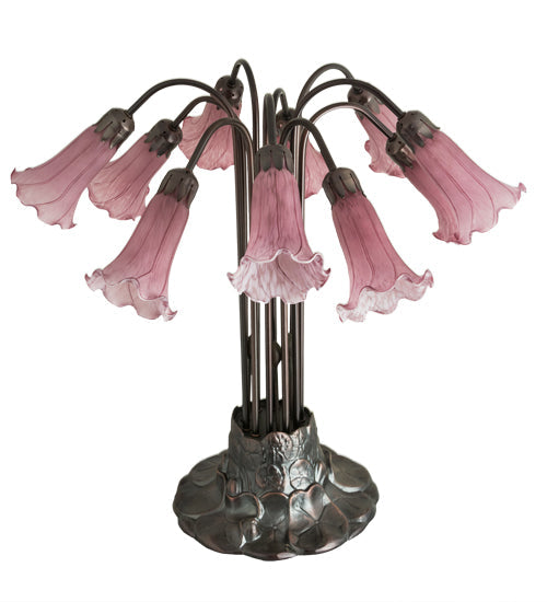 Meyda Lighting Tiffany Pond Lily 22" 10-Light Mahogany Bronze Table Lamp With Lavender Shade Glass