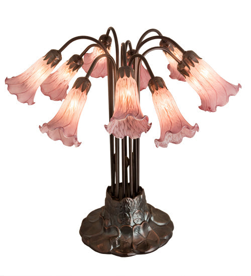 Meyda Lighting Tiffany Pond Lily 22" 10-Light Mahogany Bronze Table Lamp With Lavender Shade Glass