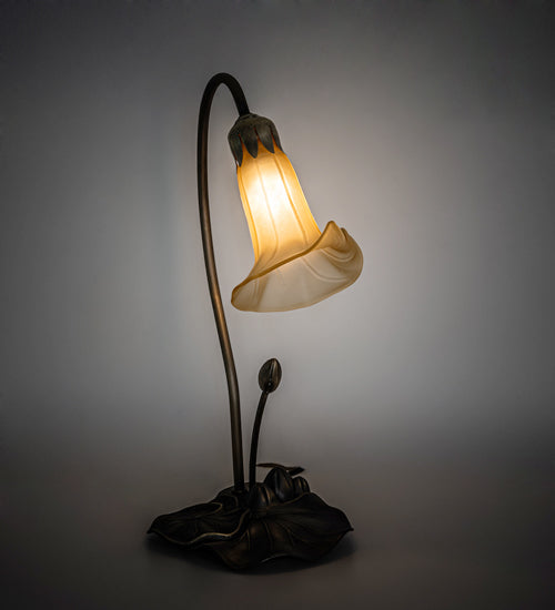 Meyda Lighting Tiffany Pond Lily 226297 16" Mahogany Bronze Accent Table Lamp With Amber Shade Glass