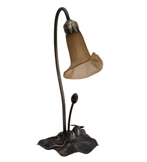 Meyda Lighting Tiffany Pond Lily 226297 16" Mahogany Bronze Accent Table Lamp With Amber Shade Glass