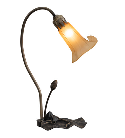 Meyda Lighting Tiffany Pond Lily 226297 16" Mahogany Bronze Accent Table Lamp With Amber Shade Glass
