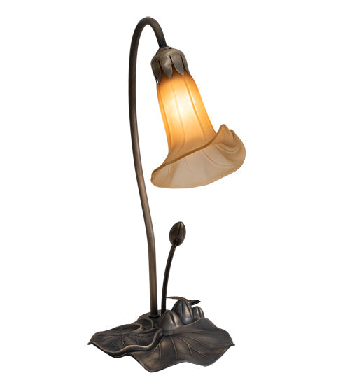 Meyda Lighting Tiffany Pond Lily 226297 16" Mahogany Bronze Accent Table Lamp With Amber Shade Glass