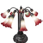 Meyda Lighting Tiffany Pond Lily 24" 10-Light Mahogany Bronze Table Lamp With Cranberry & Light Green Shade Glass