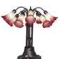Meyda Lighting Tiffany Pond Lily 24" 10-Light Mahogany Bronze Table Lamp With Cranberry & Light Green Shade Glass