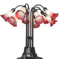 Meyda Lighting Tiffany Pond Lily 24" 10-Light Mahogany Bronze Table Lamp With Cranberry & Light Green Shade Glass
