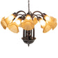 Meyda Lighting Tiffany Pond Lily 24" 12-Light Mahogany Bronze Chandelier With Amber Favrile Shade Glass